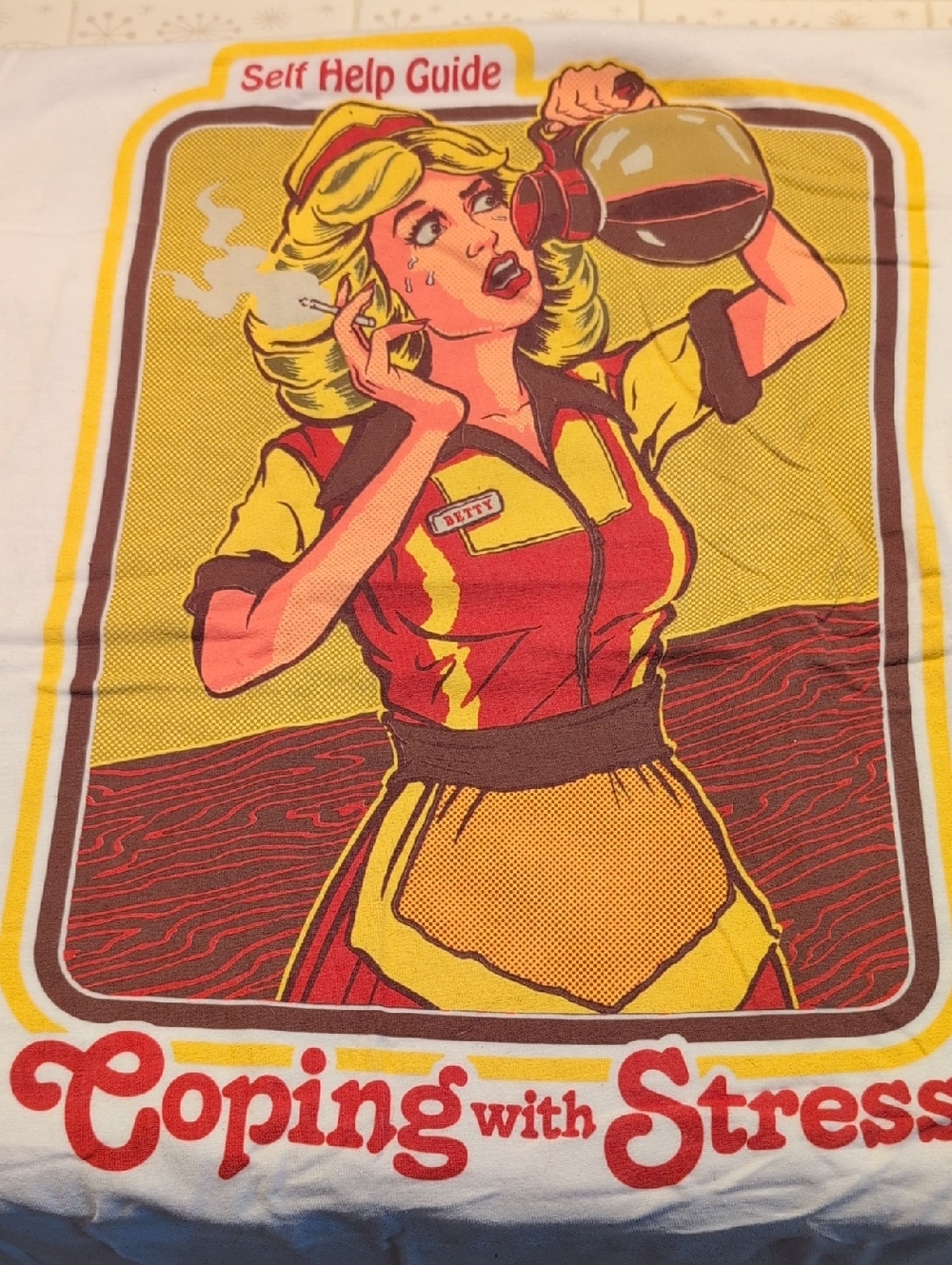 Coping With Stress Retro Graphic Tee — Yellow & Red Pop Art